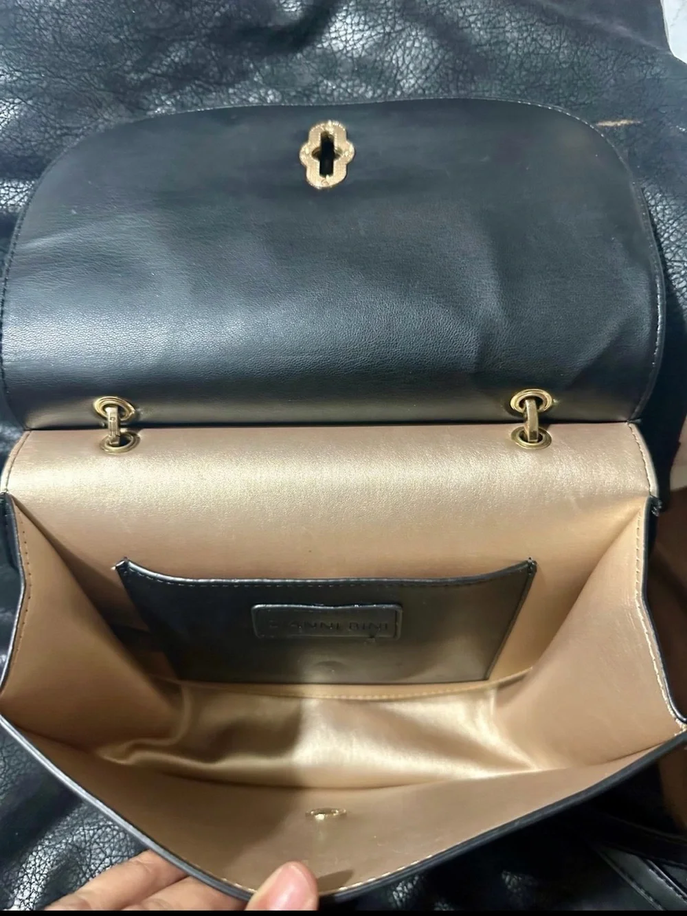 Women's Black Shoulder Bag with Gold Accent Hardware
